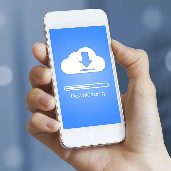 Smartphone screen showing the camera app being downloaded